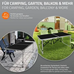 Campingtisch klappbar 120x60x54-70 cm Schwarz aus Aluminium-ECD Germany Clearance