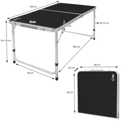 Campingtisch klappbar 120x60x54-70 cm Schwarz aus Aluminium-ECD Germany Clearance