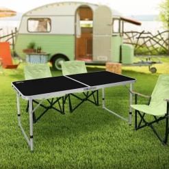 Campingtisch klappbar 120x60x54-70 cm Schwarz aus Aluminium-ECD Germany Clearance