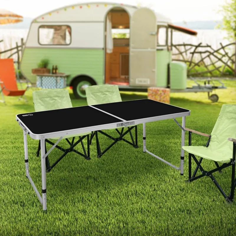 Campingtisch klappbar 120x60x54-70 cm Schwarz aus Aluminium-ECD Germany Clearance