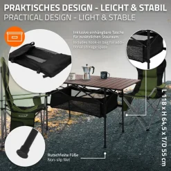 Campingtisch klappbar 118x55x64,5 cm Braun aus Aluminium Hauki-ECD Germany Outlet