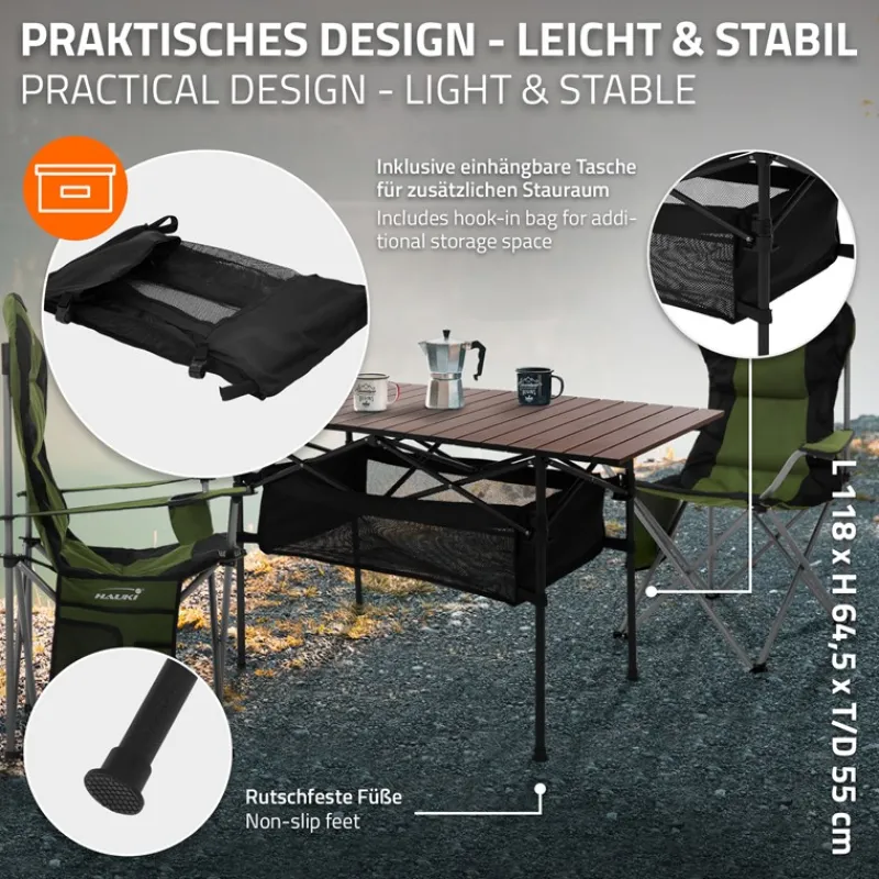 Campingtisch klappbar 118x55x64,5 cm Braun aus Aluminium Hauki-ECD Germany Outlet