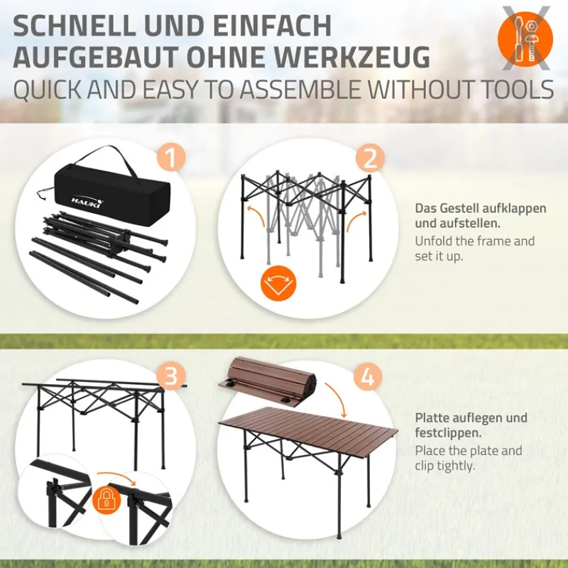 Campingtisch klappbar 118x55x64,5 cm Braun aus Aluminium Hauki-ECD Germany Outlet