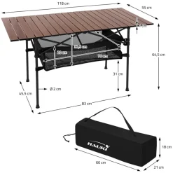 Campingtisch klappbar 118x55x64,5 cm Braun aus Aluminium Hauki-ECD Germany Outlet
