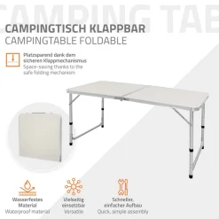 Campingtisch mit Tragegriff 120 cm Weiß/Creme aus Aluminium und MDF-ECD Germany