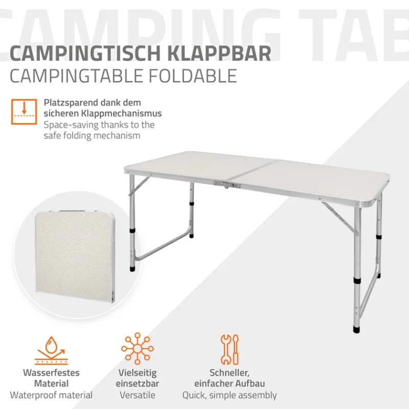 Campingtisch mit Tragegriff 120 cm Weiß/Creme aus Aluminium und MDF-ECD Germany