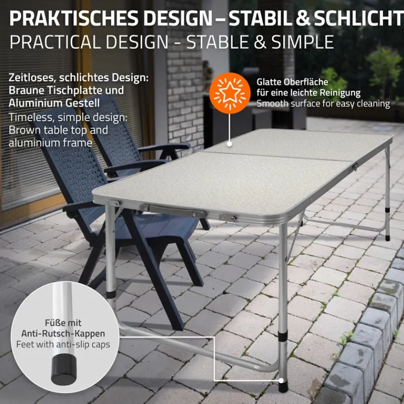 Campingtisch mit Tragegriff 120 cm Weiß/Creme aus Aluminium und MDF-ECD Germany