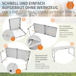 Campingtisch mit Tragegriff 120 cm Weiß/Creme aus Aluminium und MDF-ECD Germany