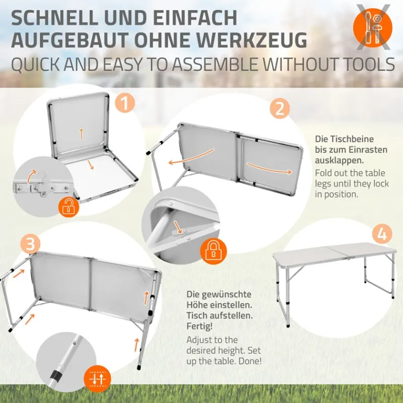 Campingtisch mit Tragegriff 120 cm Weiß/Creme aus Aluminium und MDF-ECD Germany