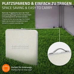 Campingtisch mit Tragegriff 120 cm Weiß/Creme aus Aluminium und MDF-ECD Germany