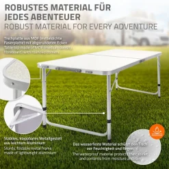 Campingtisch mit Tragegriff 120 cm Weiß/Creme aus Aluminium und MDF-ECD Germany