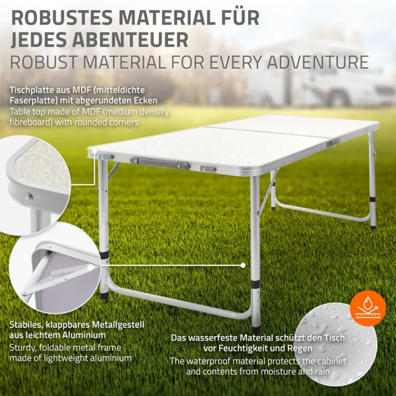 Campingtisch mit Tragegriff 120 cm Weiß/Creme aus Aluminium und MDF-ECD Germany