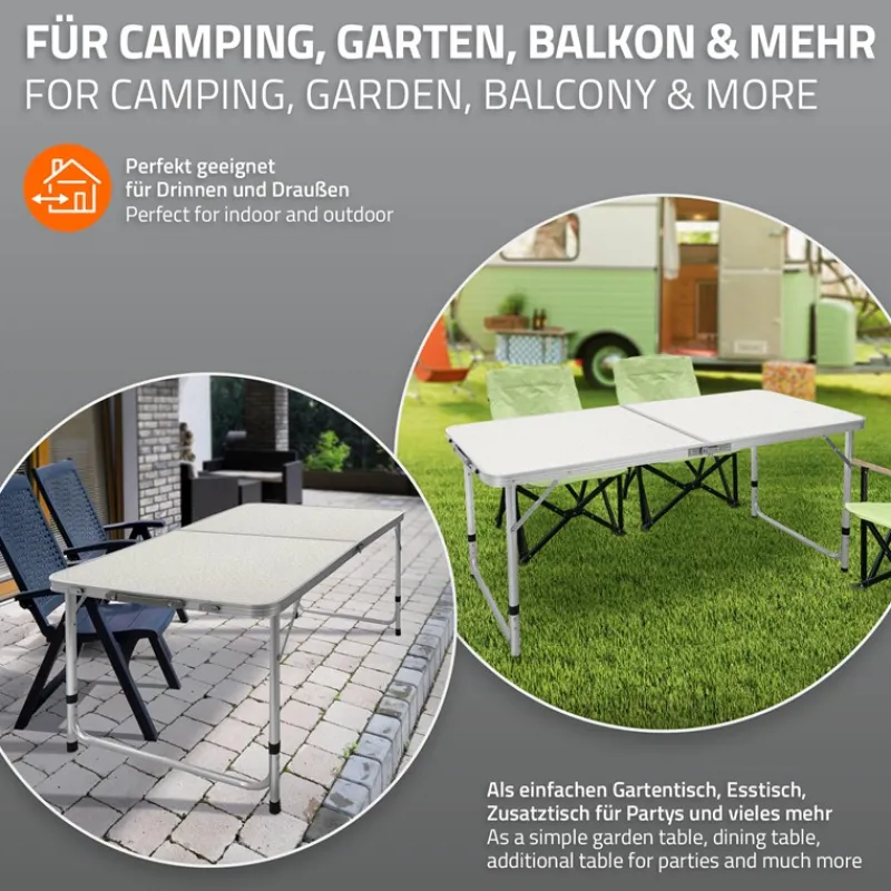Campingtisch mit Tragegriff 120 cm Weiß/Creme aus Aluminium und MDF-ECD Germany