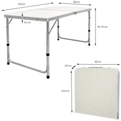 Campingtisch mit Tragegriff 120 cm Weiß/Creme aus Aluminium und MDF-ECD Germany