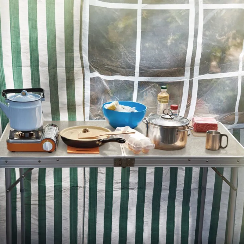 Campingtisch mit Tragegriff 120 cm Weiß/Creme aus Aluminium und MDF-ECD Germany