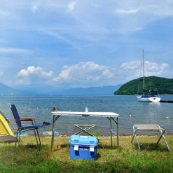 Campingtisch mit Tragegriff 120 cm Weiß/Creme aus Aluminium und MDF-ECD Germany