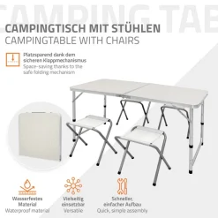 Campingtisch Set mit 4 Hocker 120 cm weiß aus Aluminium und MDF-ECD Germany Online