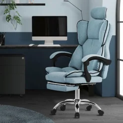 Chefsessel Bürostuhl höhenverstellbar Blau mit höhenverstellbarer Rückenlehne und Fuß-& Kopfstütze bis 120 kg ML-Design-ECD Germany