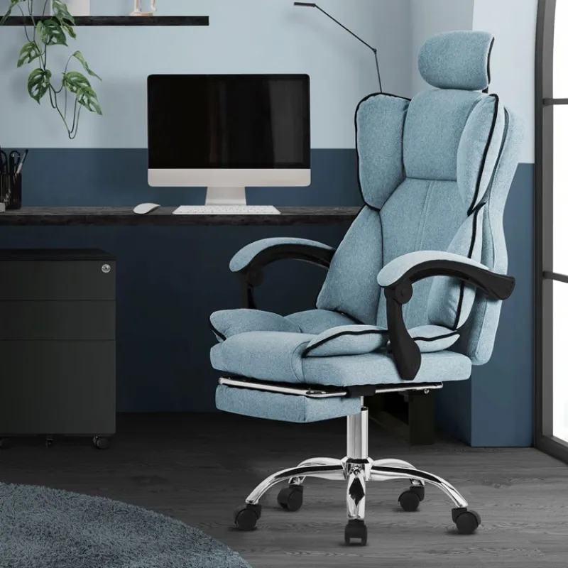 Chefsessel Bürostuhl höhenverstellbar Blau mit höhenverstellbarer Rückenlehne und Fuß-& Kopfstütze bis 120 kg ML-Design-ECD Germany