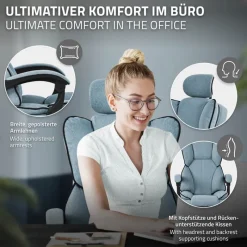 Chefsessel Bürostuhl höhenverstellbar Blau mit höhenverstellbarer Rückenlehne und Fuß-& Kopfstütze bis 120 kg ML-Design-ECD Germany