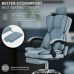 Chefsessel Bürostuhl höhenverstellbar Blau mit höhenverstellbarer Rückenlehne und Fuß-& Kopfstütze bis 120 kg ML-Design-ECD Germany