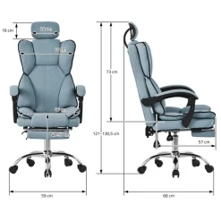 Chefsessel Bürostuhl höhenverstellbar Blau mit höhenverstellbarer Rückenlehne und Fuß-& Kopfstütze bis 120 kg ML-Design-ECD Germany