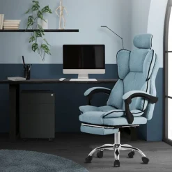 Chefsessel Bürostuhl höhenverstellbar Blau mit höhenverstellbarer Rückenlehne und Fuß-& Kopfstütze bis 120 kg ML-Design-ECD Germany