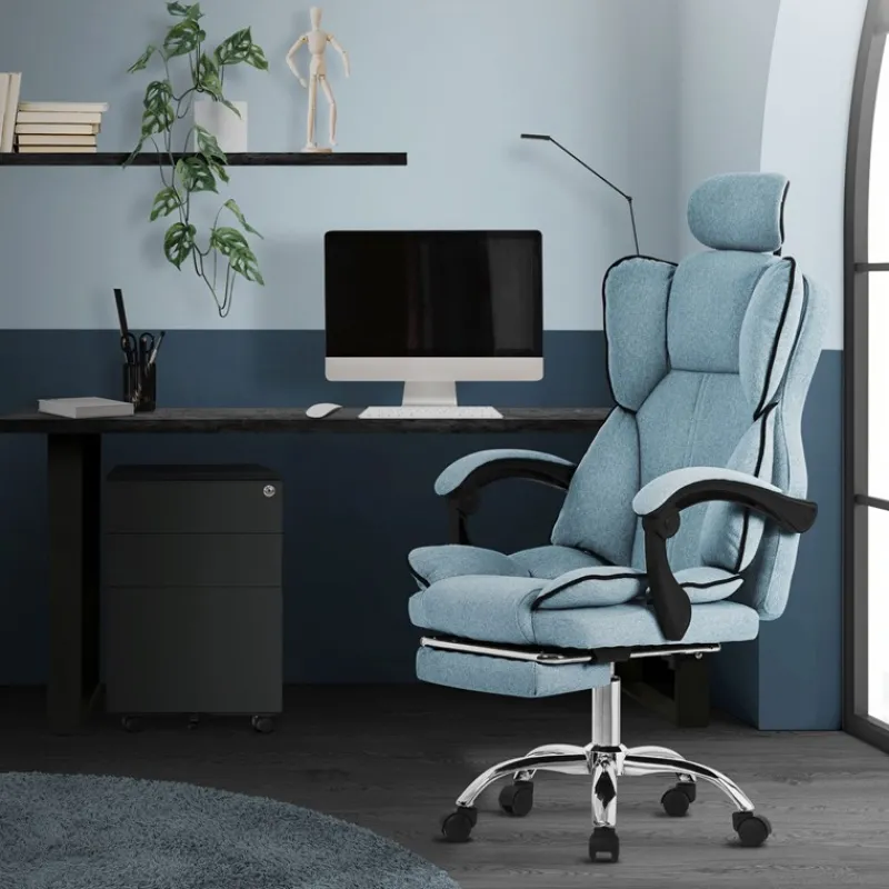 Chefsessel Bürostuhl höhenverstellbar Blau mit höhenverstellbarer Rückenlehne und Fuß-& Kopfstütze bis 120 kg ML-Design-ECD Germany