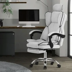 Chefsessel Bürostuhl höhenverstellbar Hellgrau mit höhenverstellbarer Rückenlehne und Fuß-& Kopfstütze bis 120 kg ML-Design-ECD Germany Best