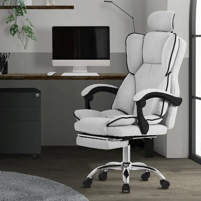 Chefsessel Bürostuhl höhenverstellbar Hellgrau mit höhenverstellbarer Rückenlehne und Fuß-& Kopfstütze bis 120 kg ML-Design-ECD Germany Best