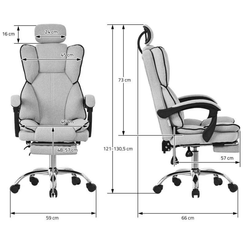 Chefsessel Bürostuhl höhenverstellbar Hellgrau mit höhenverstellbarer Rückenlehne und Fuß-& Kopfstütze bis 120 kg ML-Design-ECD Germany Best