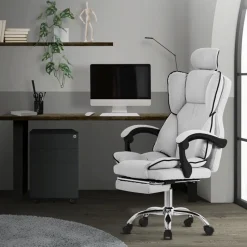 Chefsessel Bürostuhl höhenverstellbar Hellgrau mit höhenverstellbarer Rückenlehne und Fuß-& Kopfstütze bis 120 kg ML-Design-ECD Germany Best