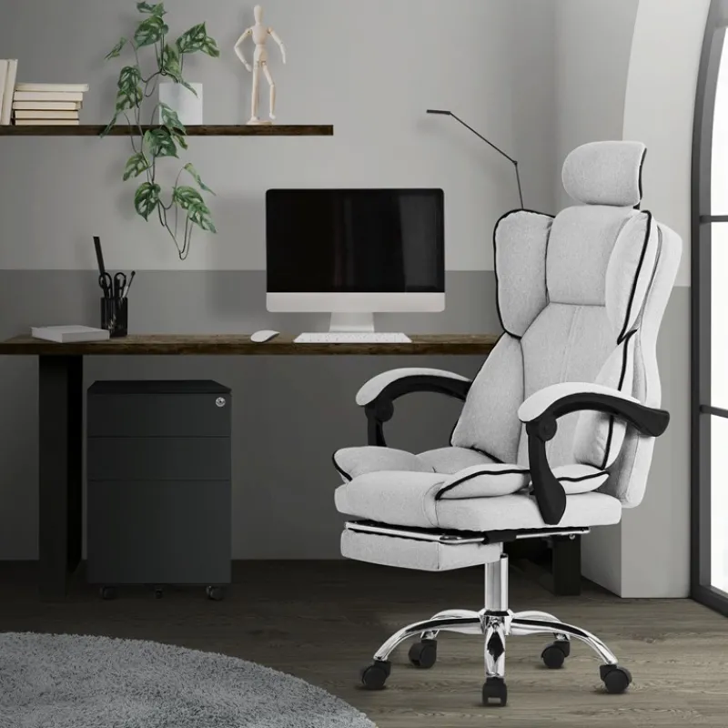 Chefsessel Bürostuhl höhenverstellbar Hellgrau mit höhenverstellbarer Rückenlehne und Fuß-& Kopfstütze bis 120 kg ML-Design-ECD Germany Best