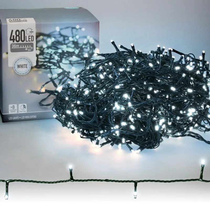 Cluster Lichterkette LED 36m, 480 LEDs Kaltweiß, 8 Leuchtmodi IP44 Innen/Außen-ECD Germany Online