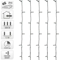 Cluster Lichterkette LED 36m, 480 LEDs Kaltweiß, 8 Leuchtmodi IP44 Innen/Außen-ECD Germany Online