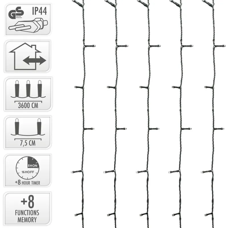 Cluster Lichterkette LED 36m, 480 LEDs Kaltweiß, 8 Leuchtmodi IP44 Innen/Außen-ECD Germany Online