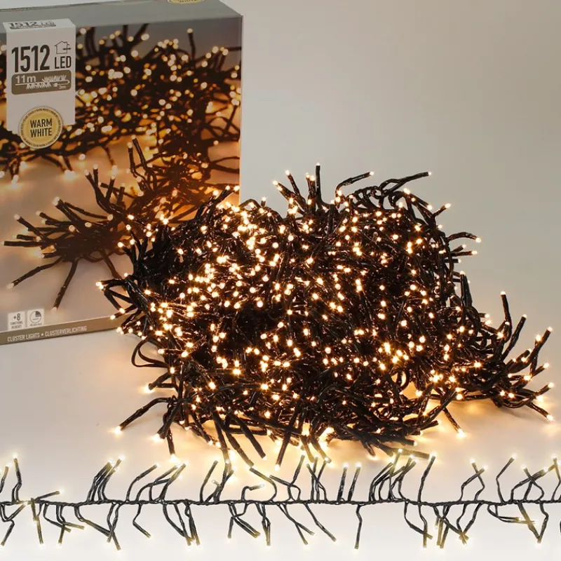 Cluster Lichterkette LED 11m, 1512 LEDs Warmweiß, 8 Leuchtmodi IP44 Innen/Außen-ECD Germany Hot
