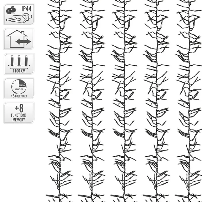 Cluster Lichterkette LED 11m, 1512 LEDs Warmweiß, 8 Leuchtmodi IP44 Innen/Außen-ECD Germany Hot