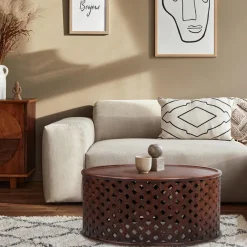 Couchtisch Ø 100x45 cm Braun aus Mangoholz  WOMO-Design-ECD Germany Best