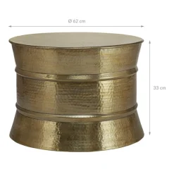 Couchtisch Ø 62x33 cm Gold aus Aluminium-Legierung in Hammerschlag-Technik WOMO-Design-ECD Germany New