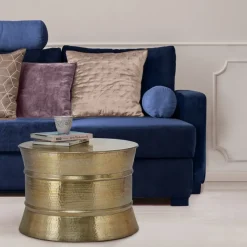 Couchtisch Ø 62x33 cm Gold aus Aluminium-Legierung in Hammerschlag-Technik WOMO-Design-ECD Germany New