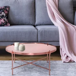 Couchtisch Ø 75x35 cm Kupfer aus Metall und Glas WOMO-Design-ECD Germany