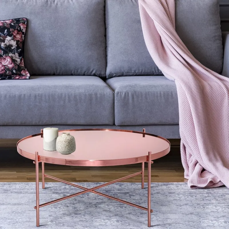 Couchtisch Ø 75x35 cm Kupfer aus Metall und Glas WOMO-Design-ECD Germany