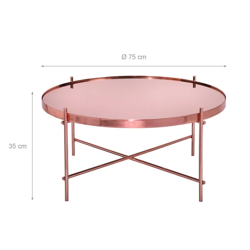 Couchtisch Ø 75x35 cm Kupfer aus Metall und Glas WOMO-Design-ECD Germany