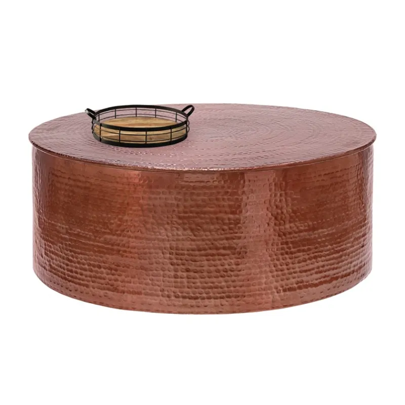 Couchtisch Ø 90x37 cm Kupfer aus Aluminium in Hammerschlag Optik WOMO-Design-ECD Germany Best