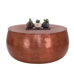 Couchtisch Ø 90x45 cm Kupfer aus Aluminium in Hammerschlag Optik WOMO-Design-ECD Germany Discount