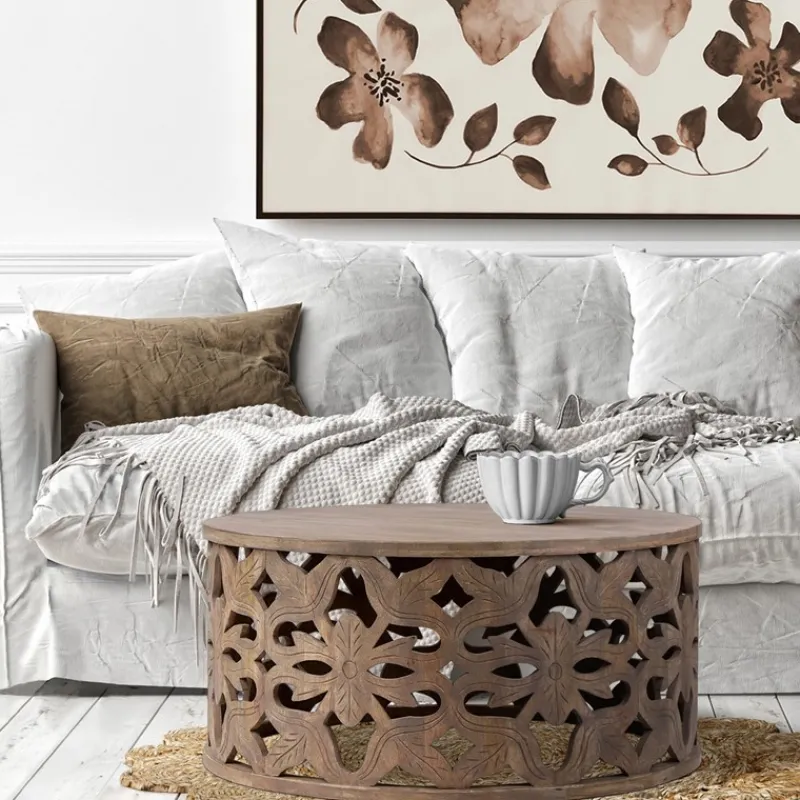 Couchtisch Ø 100x45 cm Natur aus Mangoholz WOMO-Design-ECD Germany Outlet