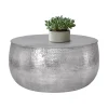 Couchtisch Ø 90x45 cm Silber aus Aluminium in Hammerschlag Optik WOMO-Design-ECD Germany Best