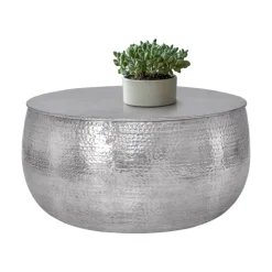 Couchtisch Ø 90x45 cm Silber aus Aluminium in Hammerschlag Optik WOMO-Design-ECD Germany Best
