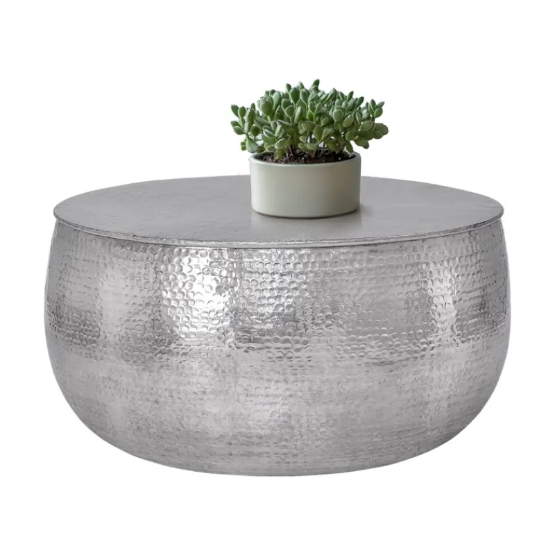 Couchtisch Ø 90x45 cm Silber aus Aluminium in Hammerschlag Optik WOMO-Design-ECD Germany Best